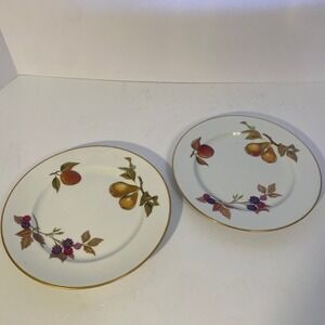 Royal Worcester Evesham Salad Plates Set of 2 White Gold Trim Excellent Fruit